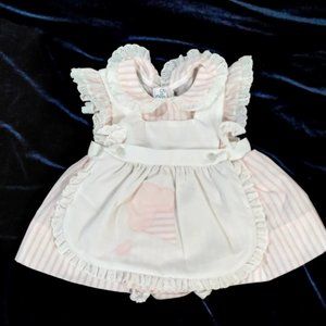 VTG CUTE Baby Bliss Large Pink White Dress With Lined Bloomers Ice Cream Cone 03